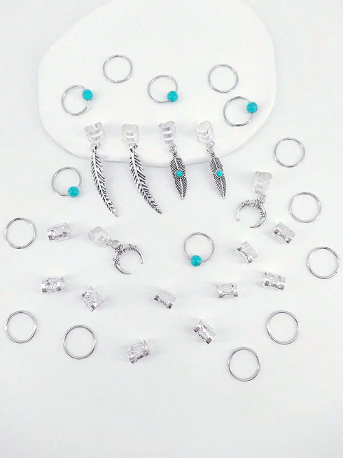 SHEIN 31 Pcs Turquoise Pendant Dreadlock Braid Hair Beads Braids Hair Rings