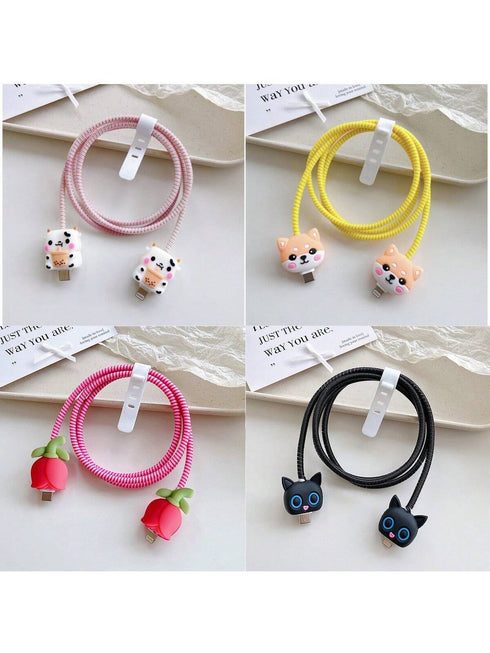 SHEIN Colorful Cable Protectors, Cartoon Cable Protectors, Charger Cable