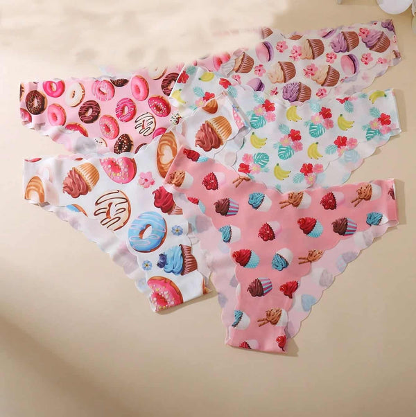 3pcs/Pack Cake & Donut Print Sexy Wavy