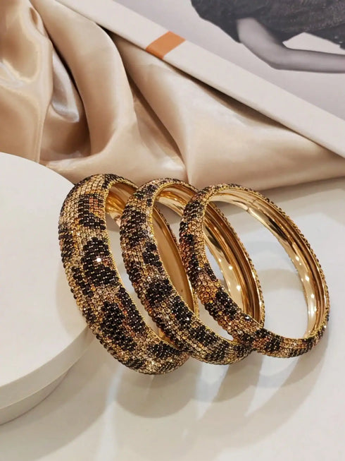 SHEIN Fashion Luxury Rhinestone Geometric Round Metal Bangle Bracelets