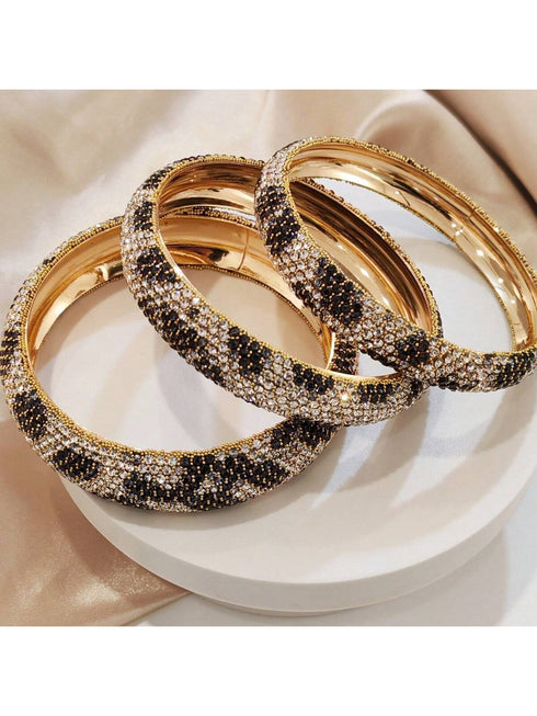 SHEIN Fashion Luxury Rhinestone Geometric Round Metal Bangle Bracelets