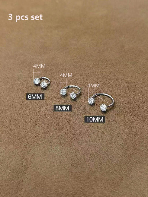 SHEIN 3pcs Sparkling Soft Ceramic Horseshoe Ball Hoop Earrings