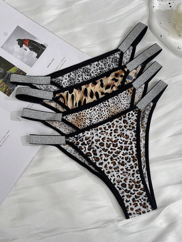SHEIN 4 Pairs Solid Color Patchwork Simple Casual Panties