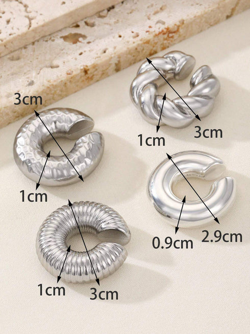 SHEIN 4pcs Exaggerated Personality Circle C-Shaped Earrings