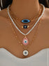 SHEIN 4pcs/Set Boho Style Luxury Multi-Layer Pearl Demon Eye Pendant Necklace Set