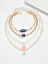 SHEIN 4pcs/Set Boho Style Luxury Multi-Layer Pearl Demon Eye Pendant Necklace Set