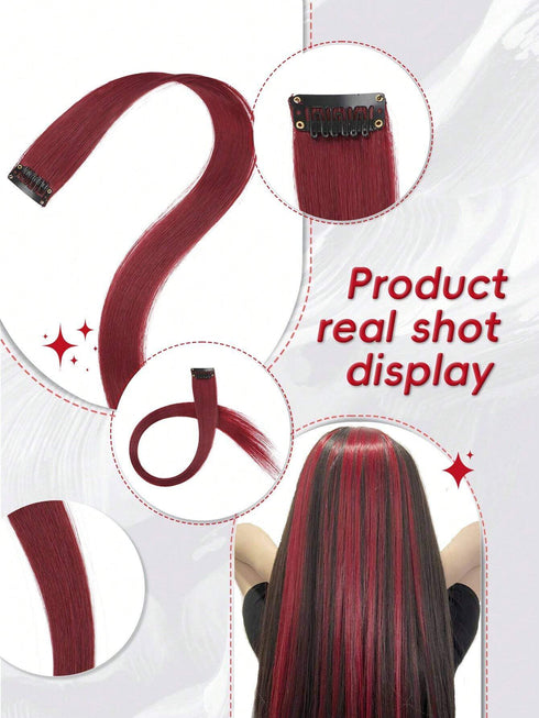 5 PCS Red Colored Clip In Hair Extensions