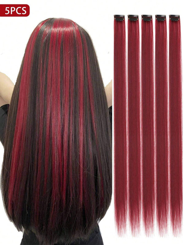 5 PCS Red Colored Clip In Hair Extensions