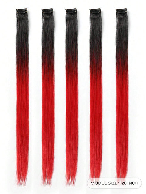 5 PCS Red Colored Clip In Hair Extensions
