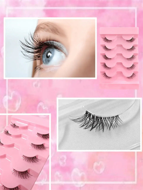 SHEIN 5 Pairs Of Half-Eye False Eyelashes With Transparent Stem, 3D Faux
