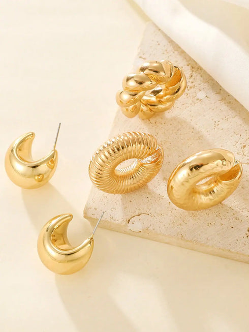 shein 4pcs Exaggerated Personality Circle C-Shaped Spiral Column Hollow Large Ear