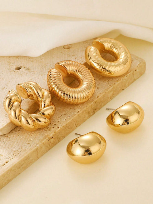 shein 4pcs Exaggerated Personality Circle C-Shaped Spiral Column Hollow Large Ear
