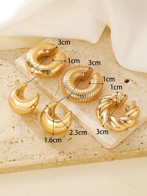 shein 4pcs Exaggerated Personality Circle C-Shaped Spiral Column Hollow Large Ear