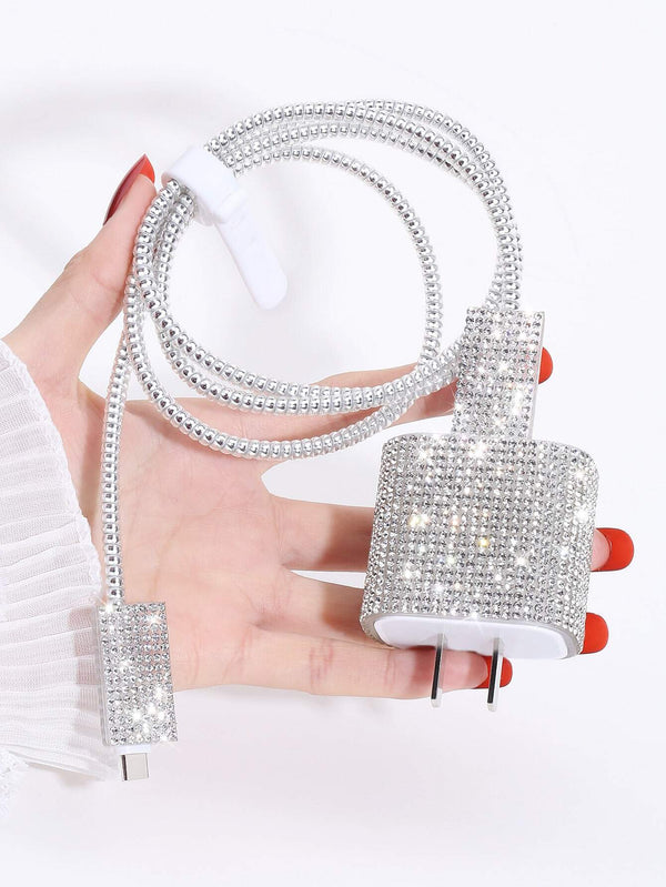 SHEIN Rhinestone Data Cable Protector & Charger Head Cover