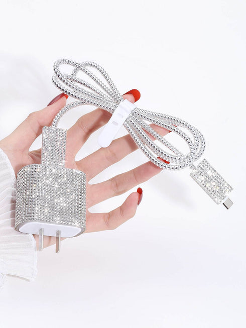 SHEIN Rhinestone Data Cable Protector & Charger Head Cover