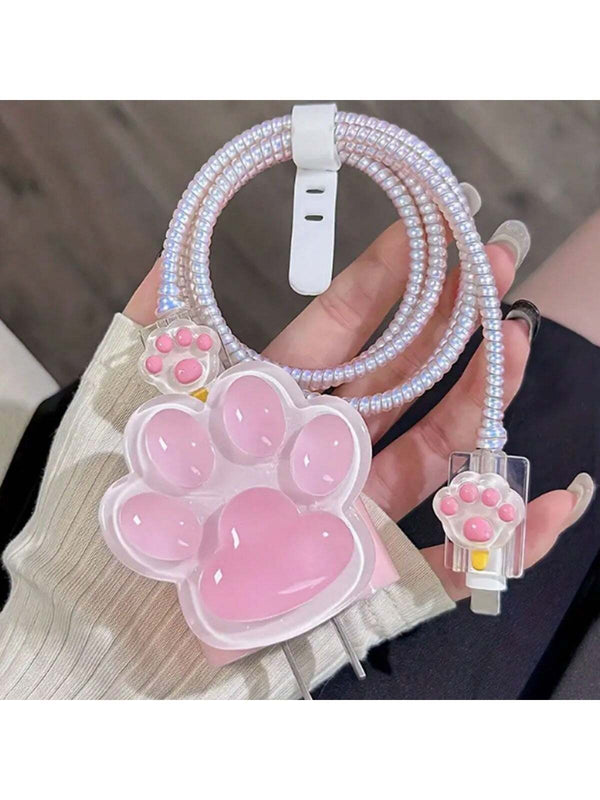 SHEIN Pink Cat Paw Charging Head And Data Cable