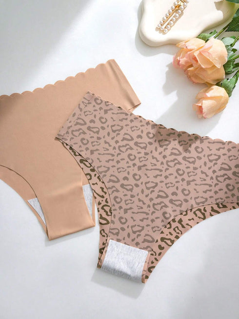 SHEIN 5pcs Women's Sexy Leopard Print Seamless Breathable Sports Bikini Panties