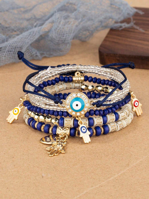 SHEIN 6pcs Boho Style Multicolor Asymmetrical Beaded Bracelets