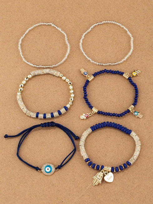 SHEIN 6pcs Boho Style Multicolor Asymmetrical Beaded Bracelets