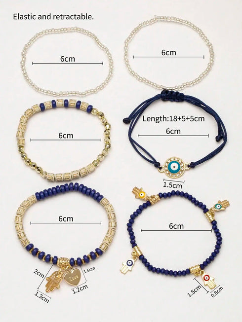 SHEIN 6pcs Boho Style Multicolor Asymmetrical Beaded Bracelets
