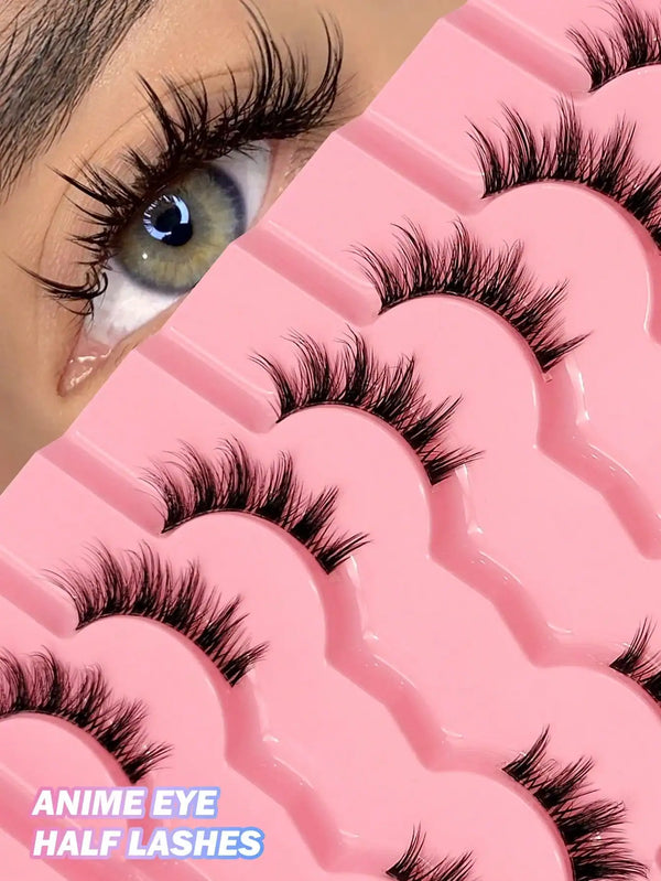 SHEIN 7 Pairs Asiteo Natural Half-Strip Fake Eyelashes, Cartoon Eye Makeup