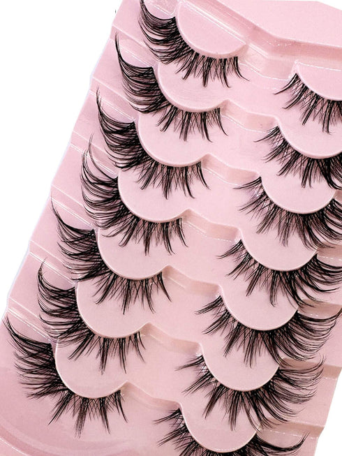 SHEIN 7pairs Pink Fluffy Cat Eye Style Faux Mink Eyelashes Natural