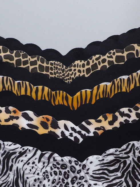SHEIN 8pcs/Set Women's Seamless Leopard Print & Solid Color Wavy Trim Comfortable Smooth Fabric Triangle Panties