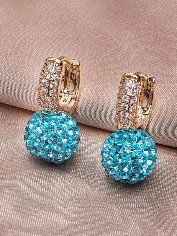 A pair of simple, elegant pendant earrings adorned with red rhinestones for women