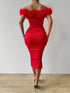 Almamuse Solid Color Off Shoulder Mesh Splicing Bodycon Dress