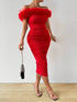 SHEIN Almamuse Solid Color Off Shoulder Mesh Splicing Bodycon Dress