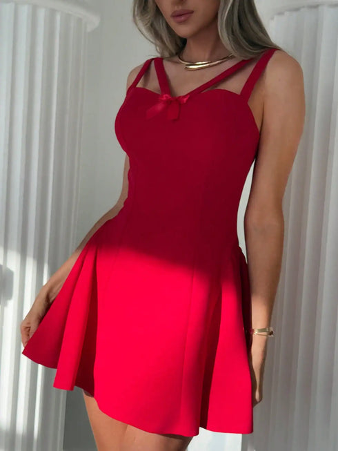 SHEIN Solid Color Hollow-Out Red Simple Mini Red Dress