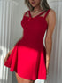 SHEIN Solid Color Hollow-Out Red Simple Mini Red Dress