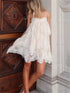SHEIN Aloruh Women's Elegant Lace Patchwork Chiffon Ruched Tie-Waist Solid Color Mini Dress,White Summer Wedding Guest Dress,Island Holiday Vacation Outfits