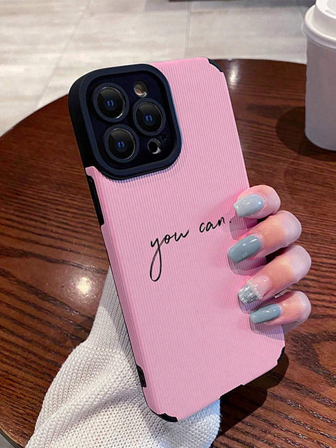 SHEIN Apple Pink Letter Graphic Phone Case Compatible With IPhone 11,IPhone 13,IPhone 14 Pro Max Waterproo