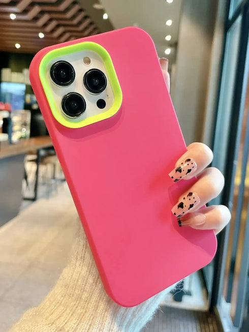 SHEIN Apple Solid Color Spray Painting Contrast Color 3-In-1 Shockproof Phone Case