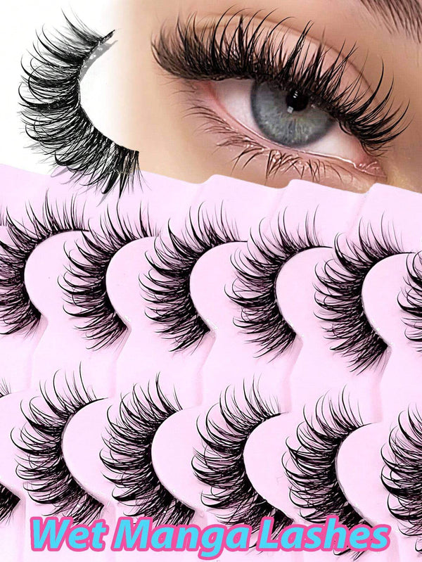 Asiteo 7 Pairs Wet Look Eyelashes Manga Faux Mink Lashes
