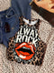 تيشيرت نسائي بدون أكمام بطبعة جلد النمر الكلاسيكية من SHEIN Attitoon Always Rock