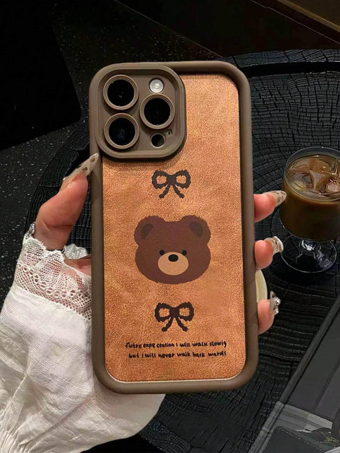 SHEIN Autumn/Winter Cute Bear & Bowknot Tortoiseshell Pattern Phone Case