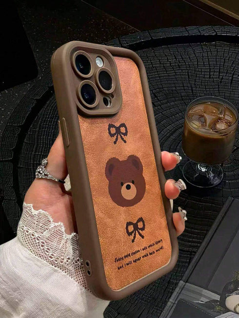 SHEIN Autumn/Winter Cute Bear & Bowknot Tortoiseshell Pattern Phone Case