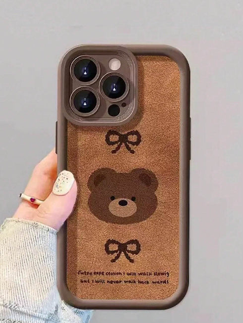 SHEIN Autumn/Winter Cute Bear & Bowknot Tortoiseshell Pattern Phone Case