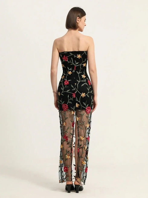 SHEIN Aveloria Rosie Elegant Romantic Heavy Lace Mesh Long Dress