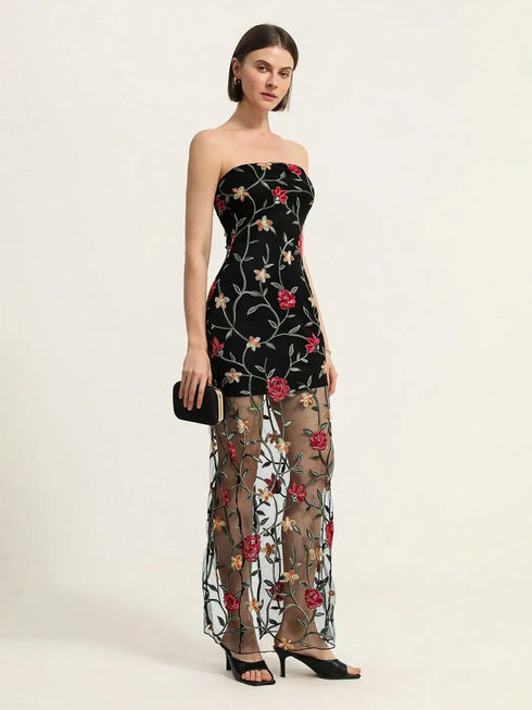 SHEIN Aveloria Rosie Elegant Romantic Heavy Lace Mesh Long Dress