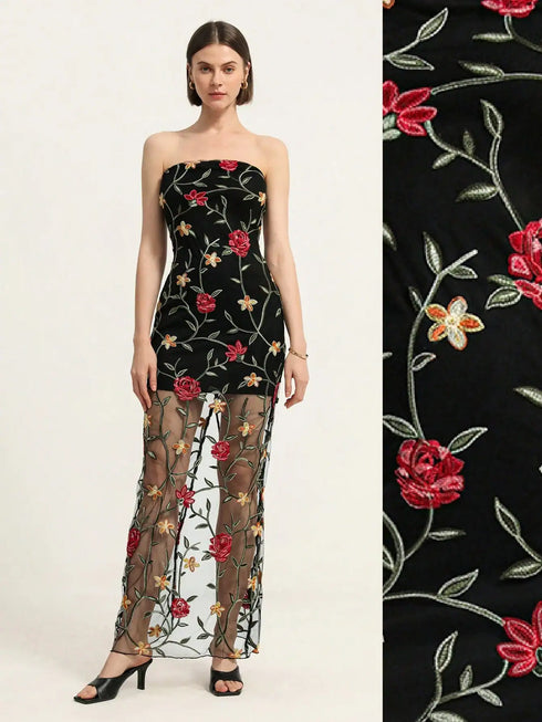 SHEIN Aveloria Rosie Elegant Romantic Heavy Lace Mesh Long Dress