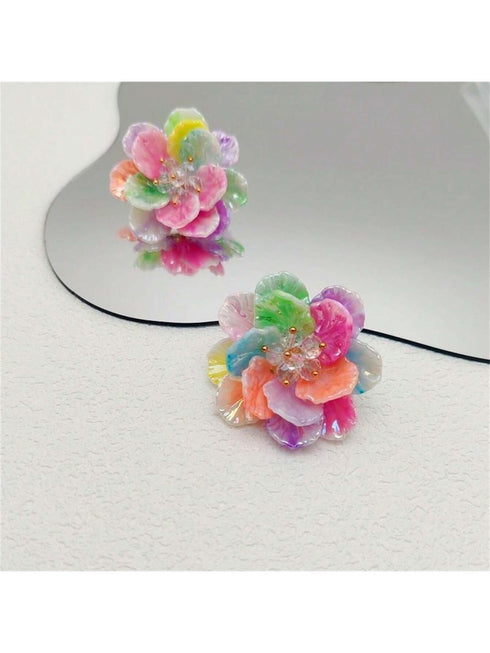 sh1 Pair Sweet Earrings Colorful Resin Flower Stud Earrings