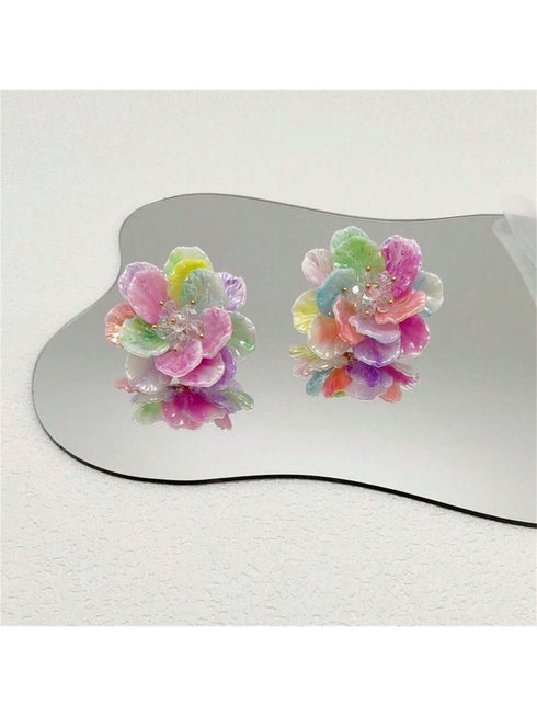 sh1 Pair Sweet Earrings Colorful Resin Flower Stud Earrings