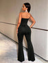 SHEIN BamGleam Women's Rhinestone Mesh Splice Strapless Jumpsuit