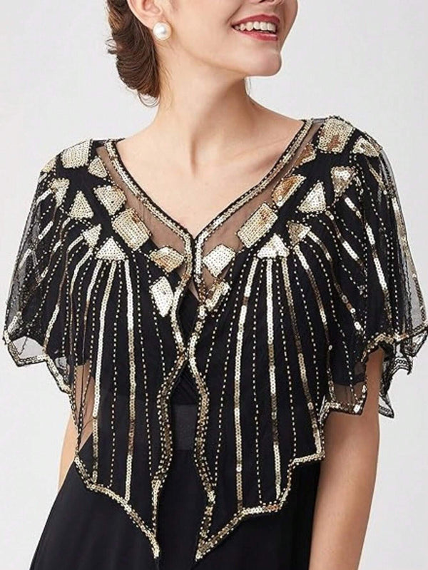 Beaded Sequin Decor Evening Shawl