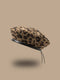 Boho Leopard Print Pattern Contrast Binding Beret