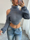 SHEIN Breezaya French Fashionable Versatile Open Shoulder High Neck Knit Sweater