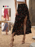 SHEIN Breezaya Women's Black Floral High Waist Asymmetrical Hem Skirt,Ditsy Print Ruffle Trim Split Thigh Long Skirts,Summer Boho Vacation Holiday Casual Daily Wear